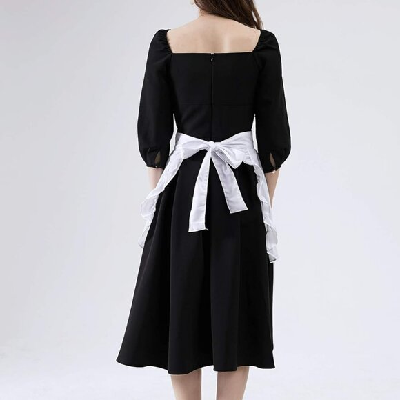 Womens Waist Apron with Pockets Retro Kitchen Cleaning Ruffles Half Apron White - Picture 5 of 5